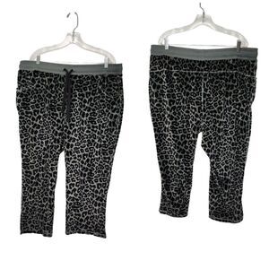 Cozy Fleece Sweatpants Animal Print Wide-Leg Pull-On Pants Multi Gray/Black 2XL